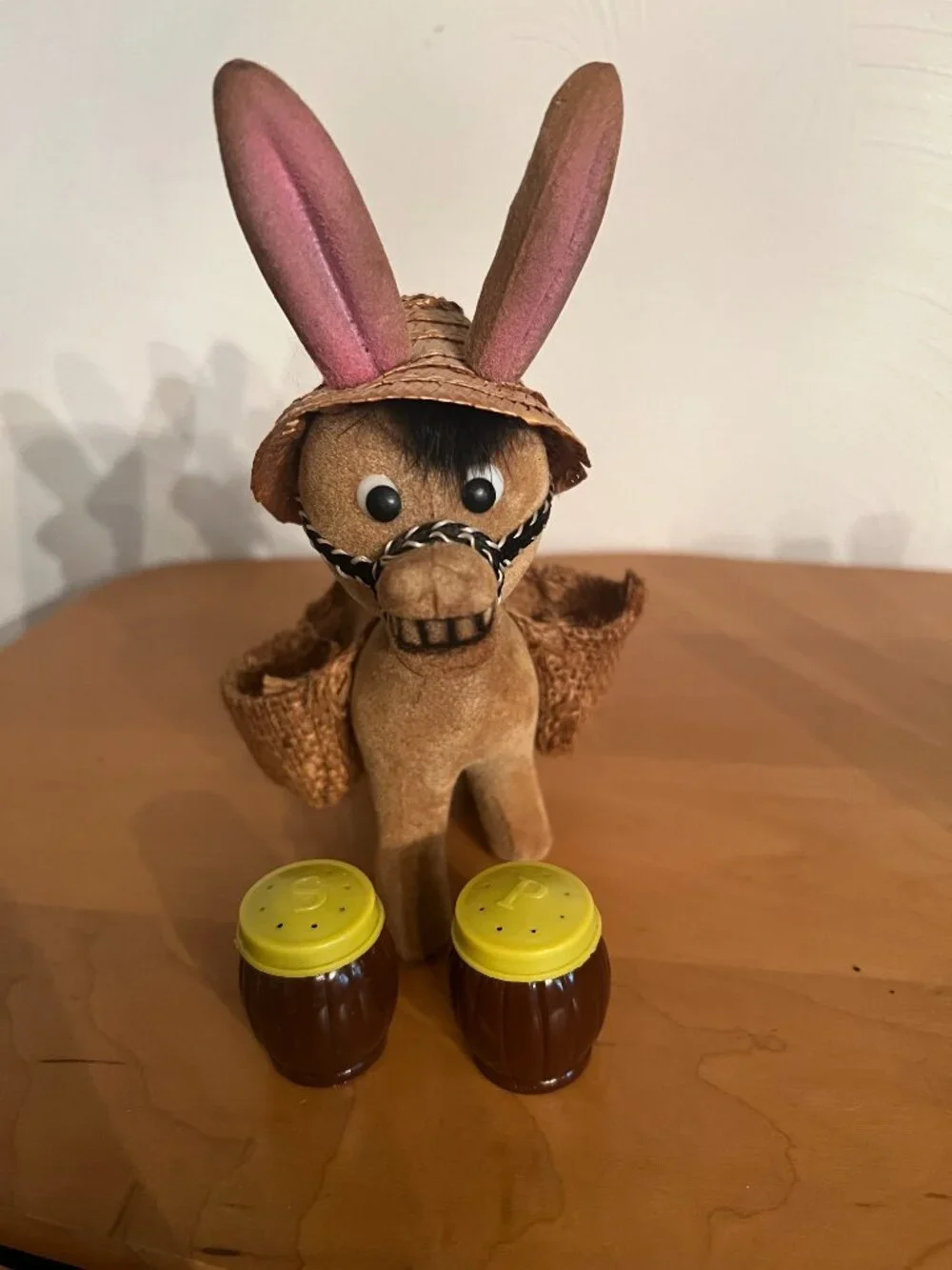 Vintage Flocked Donkey Salt And Pepper Shakers